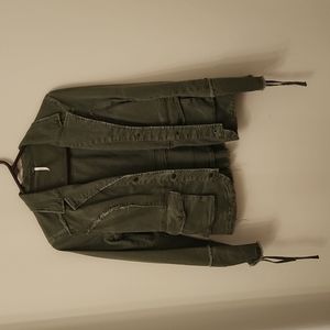 Free People Distress Olive Green Ruffle Jacket